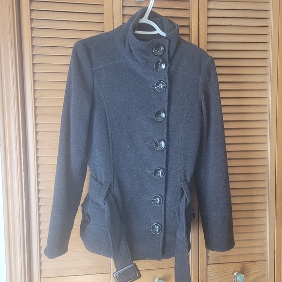 Grey Short Wool Blend Jacket with Oversized Buttons - Picture 1 of 3